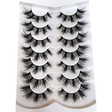 Pooplunch False Eyelashes Fluffy 8D Faux Mink Lashes Pack Dramatic 18MM Wispy Long Fake Eye Lashes 7 Pairs Multipack