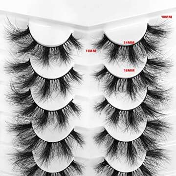 Pooplunch False Eyelashes Fluffy 8D Faux Mink Lashes Pack Dramatic 18MM Wispy Long Fake Eye Lashes 7 Pairs Multipack