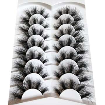 Pooplunch False Eyelashes Fluffy 8D Faux Mink Lashes Pack Dramatic 18MM Wispy Long Fake Eye Lashes 7 Pairs Multipack