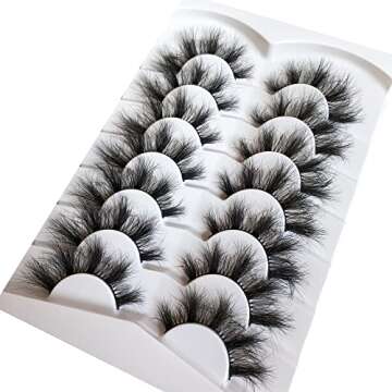 Pooplunch False Eyelashes Fluffy 8D Faux Mink Lashes Pack Dramatic 18MM Wispy Long Fake Eye Lashes 7 Pairs Multipack