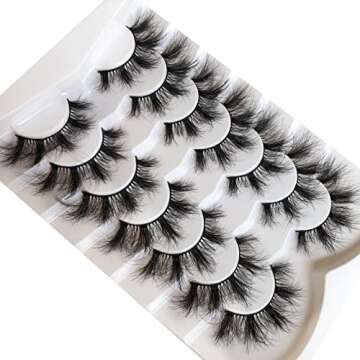 Pooplunch False Eyelashes Fluffy 8D Faux Mink Lashes Pack Dramatic 18MM Wispy Long Fake Eye Lashes 7 Pairs Multipack