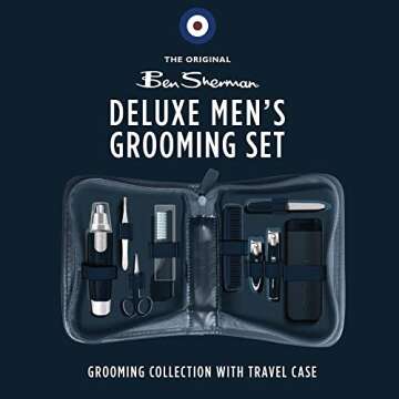 Ben Sherman Nail Clipper Set for Men, 10 Pcs Deluxe Grooming Kit for Men - includes Nail Clippers, Nose Hair Trimmer, Tooth Brush, Scissors and more. Men's Grooming Kit