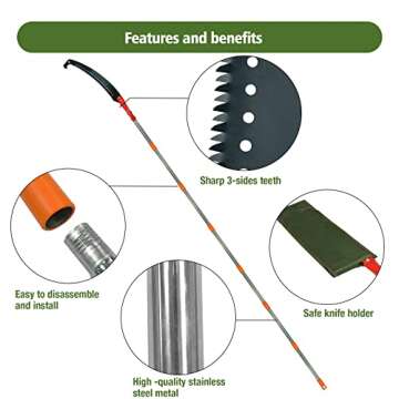 Scalebeard 10.5 Foot Pole Saws for Tree Trimming, Manual Pruner Cutter Set with Long Extension Pole, Tree Branch Garden Tools Loppers Hand Pole Saws