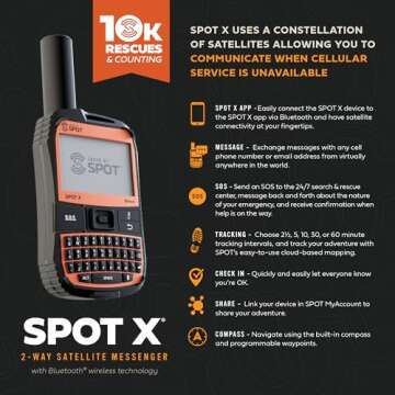 SPOT X with Bluetooth 2-Way GPS Satellite Messenger | SOS Protection | Handheld Portable 2-Way | for Hiking, Camping, Cars | 2.7in Display | Globalstar Network Coverage | Subscription Required