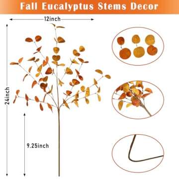 Bessol Fall Decorations Artificial Eucalyptus Stems 5Pcs Fall Eucalyptus Plants Autumn Decorations for Home Table Centerpieces Fake Fall Stems for Farmhouse Kitchen Floral Arrangements Decor