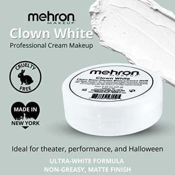 Mehron Makeup Clown White Professional Face Paint Cream Makeup | White Face Paint Makeup for Stage, Film, Cosplay, & Mime | Halloween Clown Makeup 2.25 oz (65g)