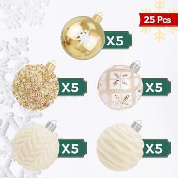 FestiveBliss 25 Pcs Christmas Ball Ornaments for Xmas Christmas Tree, Shatterproof Hanging Ball for Party Outdoor Decorations, DIY Craft Creations and Office Celebrations (Champagne White, 2.36")