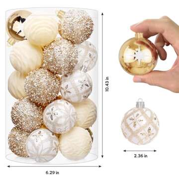 FestiveBliss 25 Pcs Christmas Ball Ornaments for Xmas Christmas Tree, Shatterproof Hanging Ball for Party Outdoor Decorations, DIY Craft Creations and Office Celebrations (Champagne White, 2.36")