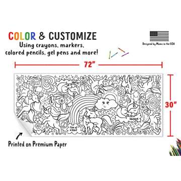 Tiny Expressions Giant Coloring Poster for Kids - Rolled, No Creases 30" x 72" Jumbo Paper Banner or Table Cover for School Parties | Large Pages for Children to Color on Floor or Wall (Unicorn)