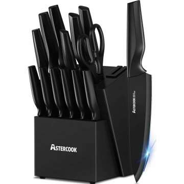 Astercook 15-Piece German Stainless Steel Knife Set with Sharpener