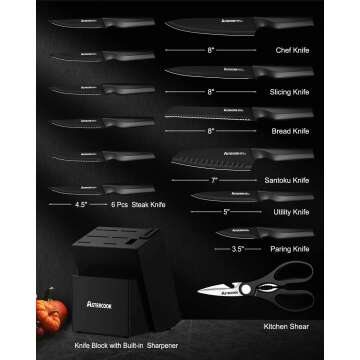 Astercook Knife Set with Sharpener - 15 Pieces