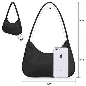 JUN MOHAN Women'S Shoulder Handbags, Small Retro Purses And Handbags, Nylon 90s Minimalist Y2k Purse Bags For Women (Black).