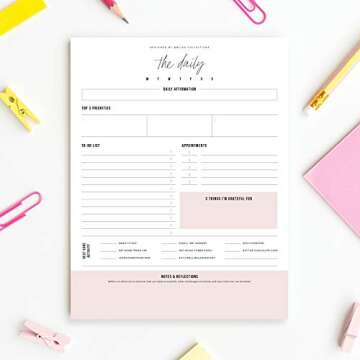 Bliss Collections Daily Planning Pad, To Do List Notebook - Simple Pink - Undated Tear-Off Sheets Notepad - Day or Work Calendar, Organizer, Scheduler for Goals, Tasks, Ideas - 8.5" x 11", 50 Sheets