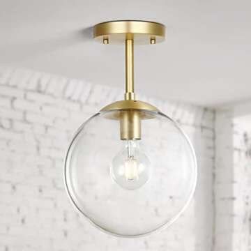 Light Society Zeno Globe Semi Flush Mount Ceiling Light, Matte White with Brass Finish, Contemporary Mid Century Modern Style Lighting Fixture (LS-C176-BRS-MLK)