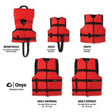 ONYX 103000-100-004-12 General Purpose Boating Life Jacket Universal, Red