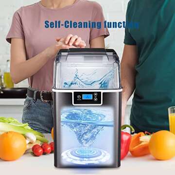 Nugget Ice Maker Countertop, Crushed Chewable Ice Maker Machine with Self-Cleaning, 44Lbs Ice Per Day/Timer, Stainless Steel Ice Maker for Home/Kitchen/Office/Bar/Party, Black