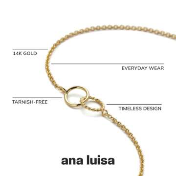 Ana Luisa Jewelry Interlocking Circles Necklace - Dainty Gold Necklace - 14K Gold Plated Chain Necklace - Chic, Everday Layering Necklaces for Women - Hypoallergenic - Valentine's Day Gifts for Her (Circle)