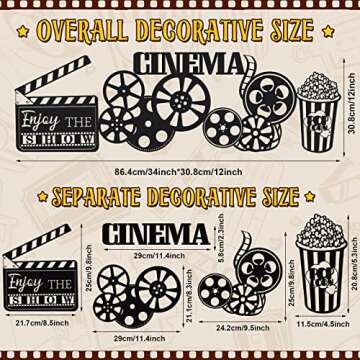 5 Pieces Metal Movie Theater Decor Home Movie Theater Room Decor Cinema and Popcorn Wall Art Metal Movie Reel Wall Sign Theater Action Sign for Movie Theme Party Decorations Home Office Studio Decor