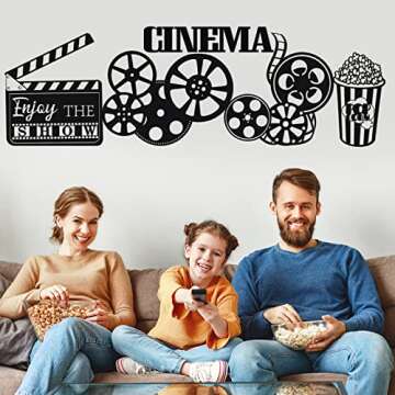 5 Pieces Metal Movie Theater Decor Home Movie Theater Room Decor Cinema and Popcorn Wall Art Metal Movie Reel Wall Sign Theater Action Sign for Movie Theme Party Decorations Home Office Studio Decor