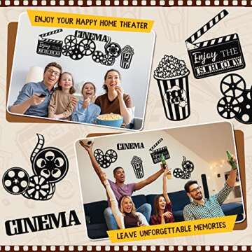 5 Pieces Metal Movie Theater Decor Home Movie Theater Room Decor Cinema and Popcorn Wall Art Metal Movie Reel Wall Sign Theater Action Sign for Movie Theme Party Decorations Home Office Studio Decor