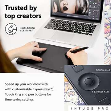 Wacom Intuos Pro Drawing Tablet, Small 10.6" x 6.7" Wireless Graphics Art Tablet with Pro Pen 2 & Touch Ring, Digital Drawing Pad for Mac and Windows PC