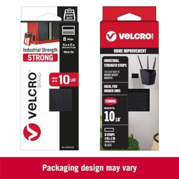 VELCRO Brand Heavy Duty Fasteners | 4x2 Inch Strips with Adhesive 8 Sets | Holds 10 lbs | Black Industrial Strength Stick On Tape | Indoor or Outdoor Use (VEL-30703-USA), 8 Count (Pack of 1)