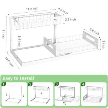 REALINN Under Sink Organizer, Pull Out Cabinet Organizer 2 Tier Slide Out Sink Shelf Cabinet Storage Shelves, Under Sink Storage for Kitchen Bathroom Cabinet, White, 2 Pack