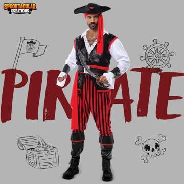 Spooktacular Creations Pirate Costume Men for Halloween Costume, Adult Caribbean Sea Captain Robber Costume for Halloween Cosplay Party (XL)