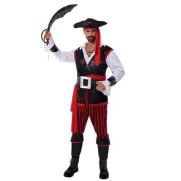 Spooktacular Creations Pirate Costume Men for Halloween Costume, Adult Caribbean Sea Captain Robber Costume for Halloween Cosplay Party (XL)