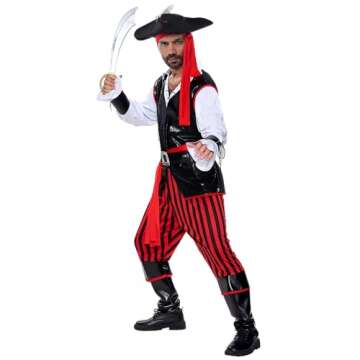 Spooktacular Creations Pirate Costume Men for Halloween Costume, Adult Caribbean Sea Captain Robber Costume for Halloween Cosplay Party (XL)