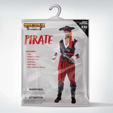 Spooktacular Creations Pirate Costume Men for Halloween Costume, Adult Caribbean Sea Captain Robber Costume for Halloween Cosplay Party (XL)