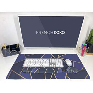 French Koko Large Mouse Pad, Long Desk Mat Keyboard Pad Desktop Accessories Home School College Decor Supplies Pretty Mousepad Big Computer Office Essentials Women Girls XL Cute Modern Dark Chic