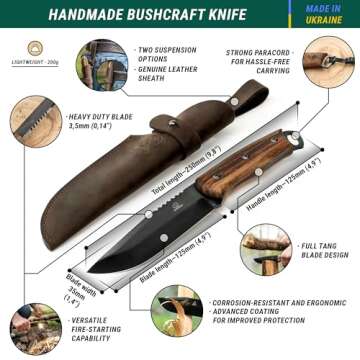 BeaverCraft Bushcraft Knife Full Tang Fixed Blade Camping Knife Survival Knife - Camp Knife Carbon Steel - Bush Knife with Sheath for Belt BSH4 Dusk Hiking Knife, Camping Knives & Tools Bushcraft Gear