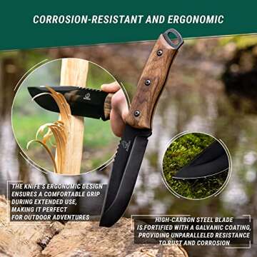 BeaverCraft Bushcraft Knife Full Tang Fixed Blade Camping Knife Survival Knife - Camp Knife Carbon Steel - Bush Knife with Sheath for Belt BSH4 Dusk Hiking Knife, Camping Knives & Tools Bushcraft Gear