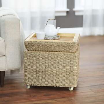 Household Essentials Rolling Seagrass Wicker Storage Seat