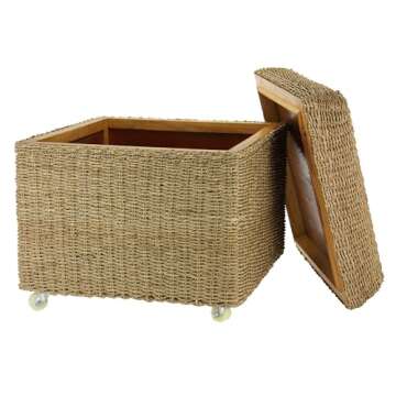 Household Essentials Rolling Seagrass Wicker Storage Seat