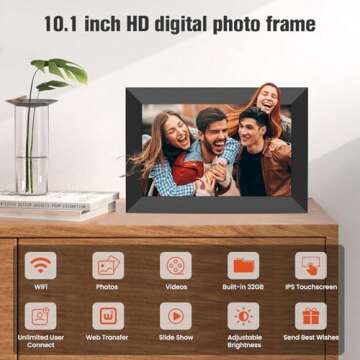 BIGASUO 10.1 Inch WiFi Digital Picture Frame, IPS HD Touch Screen Cloud Smart Photo Frames with Built-in 32GB Memory, Wall Mountable, Auto-Rotate, Share Photos Instantly from Anywhere