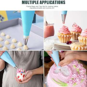 Piping Bags and Tips Set, Reusable Cake Decorating Supplies with 2 Reusable Bags, 12 Icing Tips, 2 Silicone Rings, 2 Couplers and 3 Scrapers, Cake Baking Tools for Cookie Icing Cupcakes