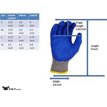 G & F Products 12 Pairs Medium Rubber Latex Double Coated Work Gloves for Construction, gardening gloves, heavy duty Cotton Blend,Blue,3100M