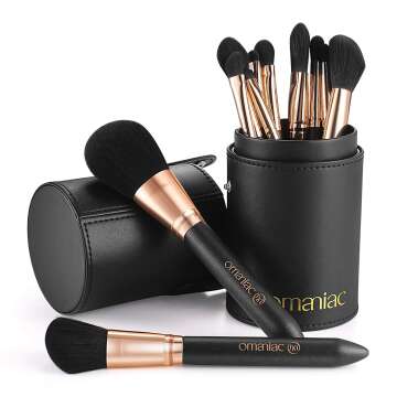 OMANIAC® Professional Makeup Brushes Set (12Pcs), Pearl Flash Handles, Comfortable To Hold And Easy To Use. Eyeshadow, Blush, Blending, Full Face Makeup Brushes Kit With Makeup Brushes Holder.