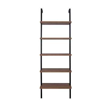 Nathan James Theo 5-Shelf Oak Wood Modern Bookcase, Open Wall Mount Ladder Bookshelf with Industrial Black Metal Frame