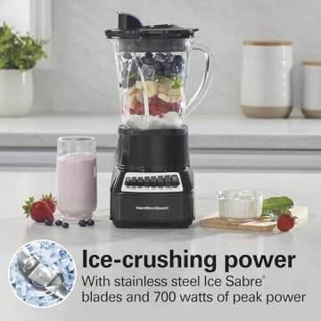 Hamilton Beach Wave Crusher Blender For Shakes and Smoothies With 40 Oz Glass Jar and 14 Functions, Ice Sabre Blades & 700 Watts for Consistently Smooth Results, Black & Stainless Steel (54220)