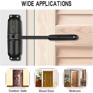 HoneSecur Safety Spring Door Closers, Adjustable Closing Door Hinge, Automatic Stopper Fire Rated, to Convert Hinged Doors to Self Closing Doors - Black