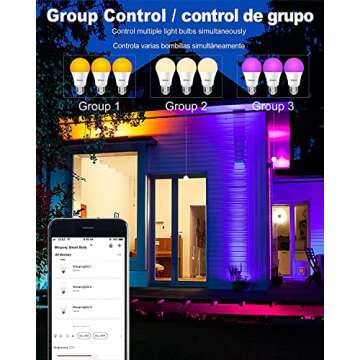 Smart Light Bulbs,Color Changing Light Bulbs That Work with Alexa and Google Assistant,2.4GHz WiFi & Bluetooth Music Sync Multicolor LED Bulbs,7W(60W Eqv.) E26 A19 for Smart Home Lighting-4PACK