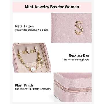 Vlando Birthday Gifts for Women Friendship, Personalized Initial Jewelry Box, Friendship Gifts for Women Friends, Travel Essentials Small Jewelry Box, Travel Box for Girls - Letter J, Pink