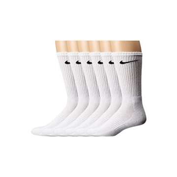 NIKE Unisex Performance Cushion Crew Socks with Band (6 Pairs), White/Black, Large