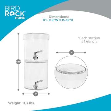 BIRDROCK HOME Stacking Beverage Dispenser with Stainless Steel Spigot and Lid | Hammered Glass Drink Jar for Iced Beverages, Water, Lemonade, Sangria, Tea | Ideal Party Pitcher Container - 2 Gallon