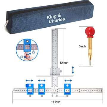 King&Charles Cabinet Hardware Jig, Metal Cabinet Handle Jig with Automatic Center Punch - Cabinet Jig for Handles and Pulls on Drawers/Cabinets, Cabinet Hardware Template Tool Perfect Set.