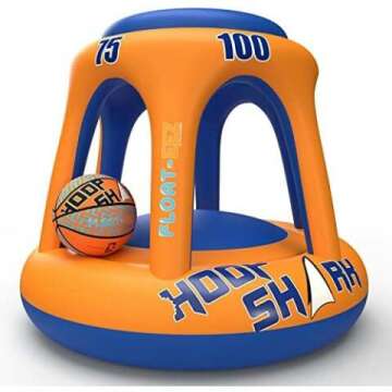 Swimming Pool Basketball Hoop Set by Hoop Shark - Orange/Blue 2022 - Inflatable Hoop with Ball - Perfect for Competitive Water Play and Trick Shots - Ultimate Summer Toy