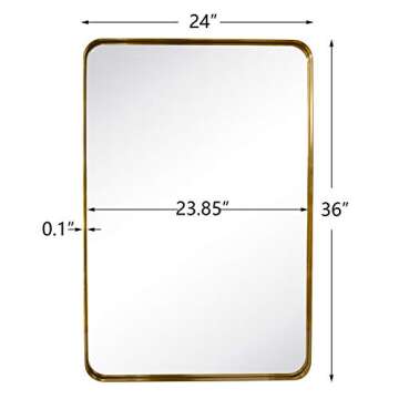 TEHOME 24x36 Brushed Gold Metal Framed Bathroom Mirror for Wall in Stainless Steel Rounded Rectangular Bathroom Vanity Mirrors Wall Mounted